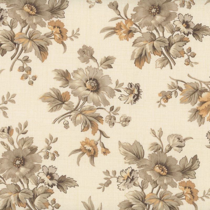 fabric pattern of flowers blooming on a cream background