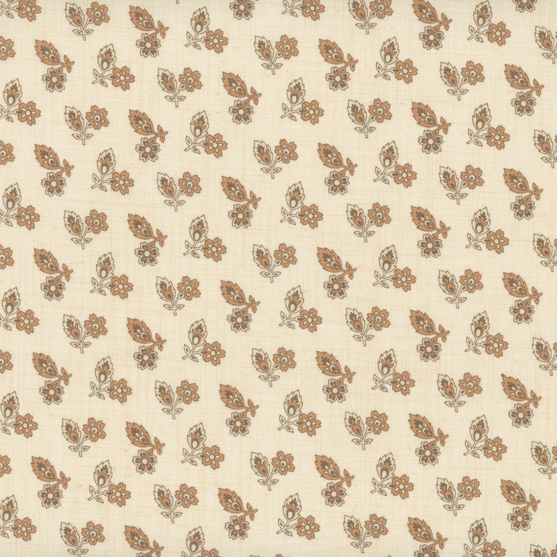 fabric pattern of penoy flower motifs on a tan background