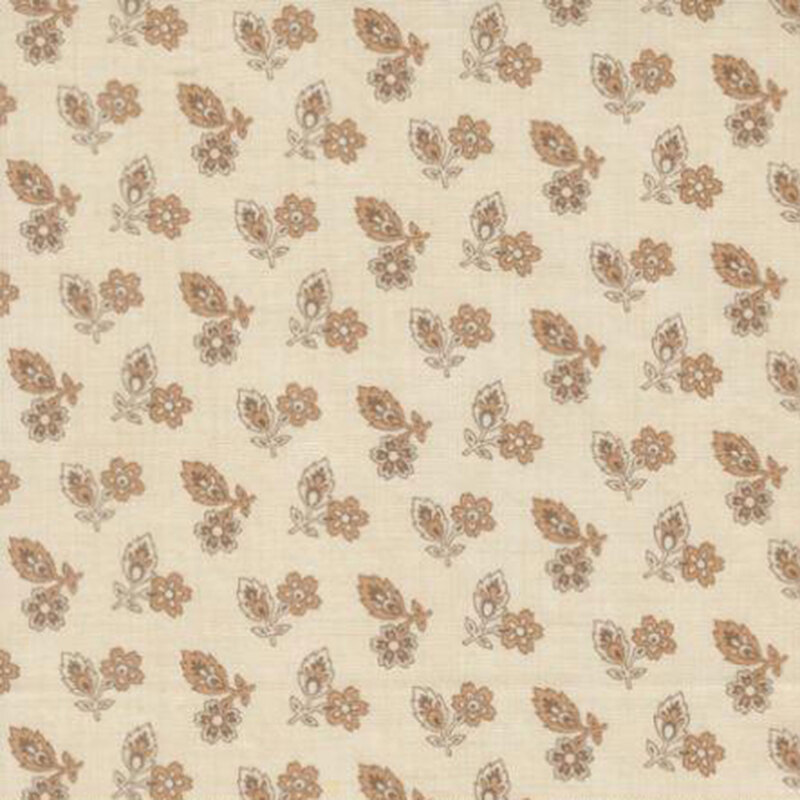 fabric pattern of penoy flower motifs on a tan background