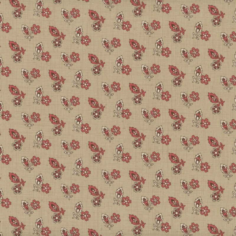 fabric pattern of penoy flower motifs on a tan background