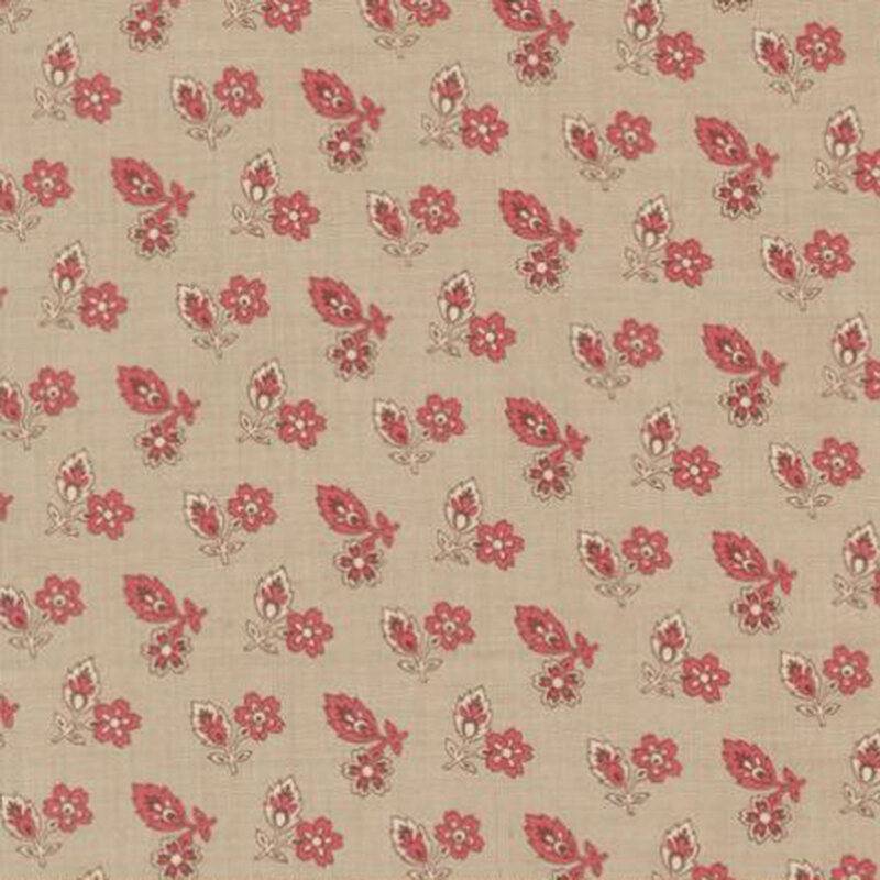 fabric pattern of penoy flower motifs on a tan background