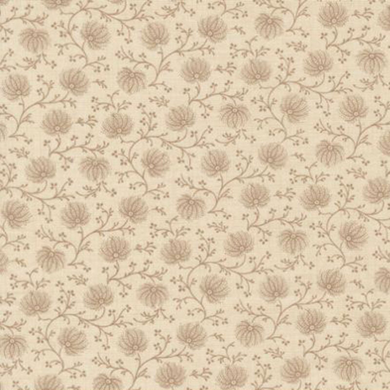 fabric pattern of deep tan florals on a light tan background