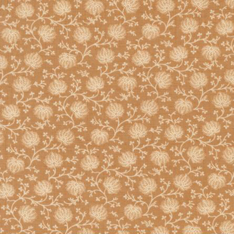 fabric pattern of tan florals on a brown background