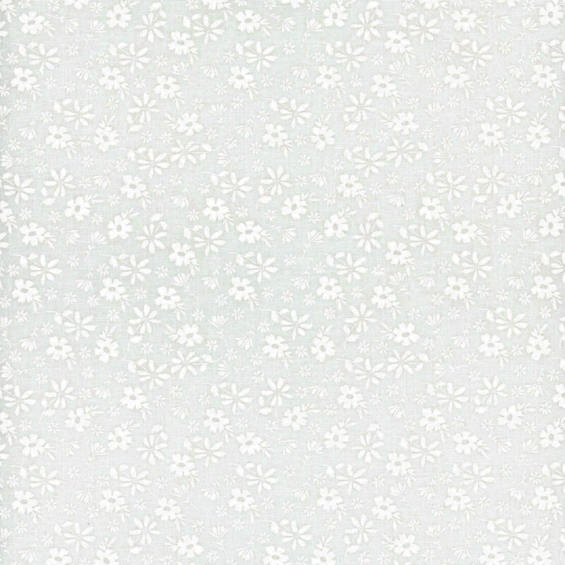 White on white fabric with a floral design, shown in gray and white.