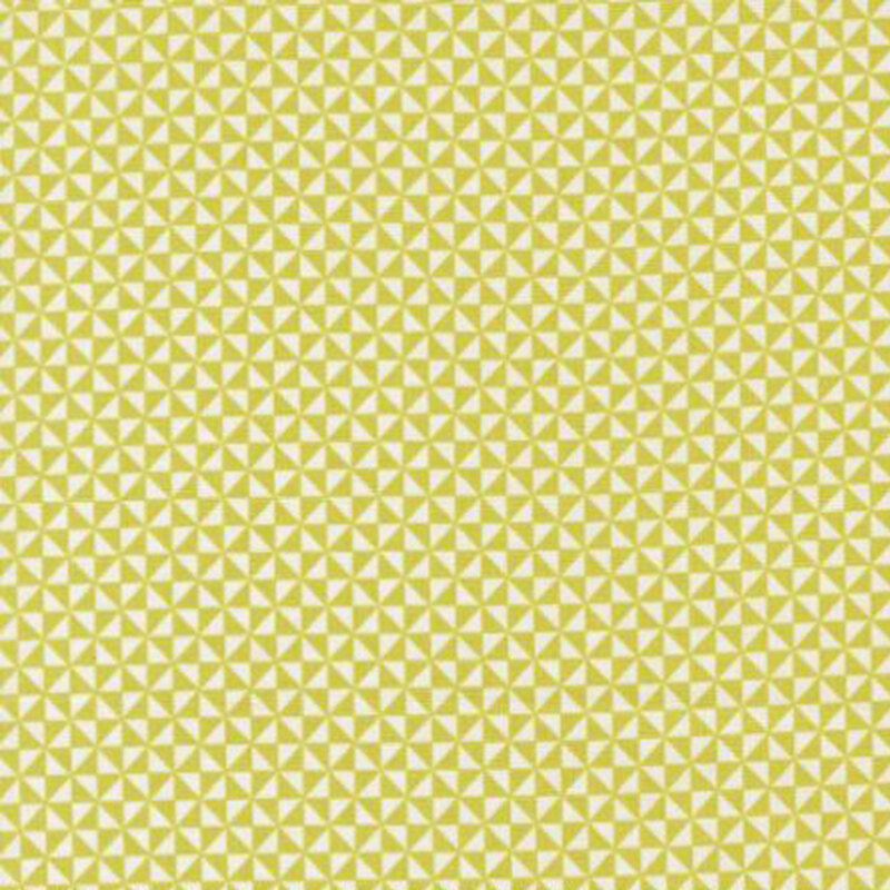 fabric pattern of small triangles in shades of yellow and white