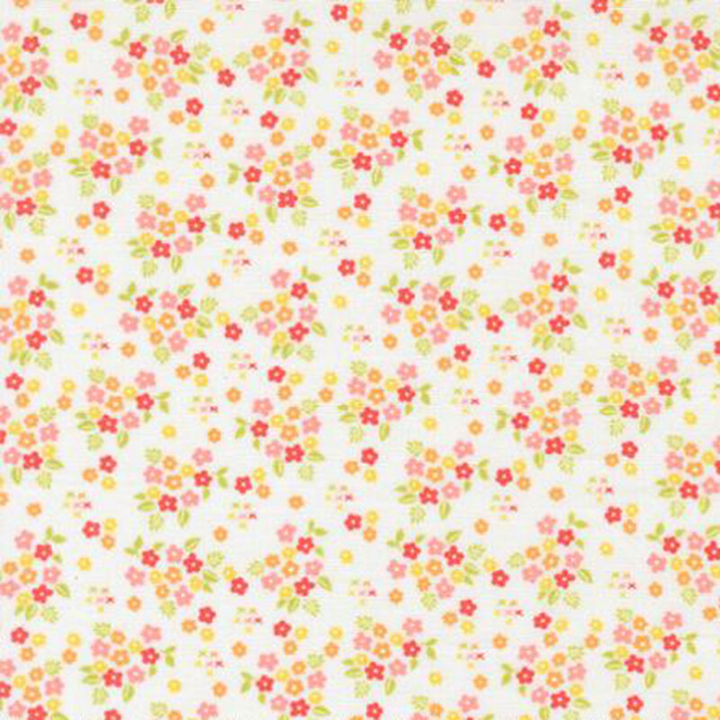 fabric pattern of flower bouquets on a white background