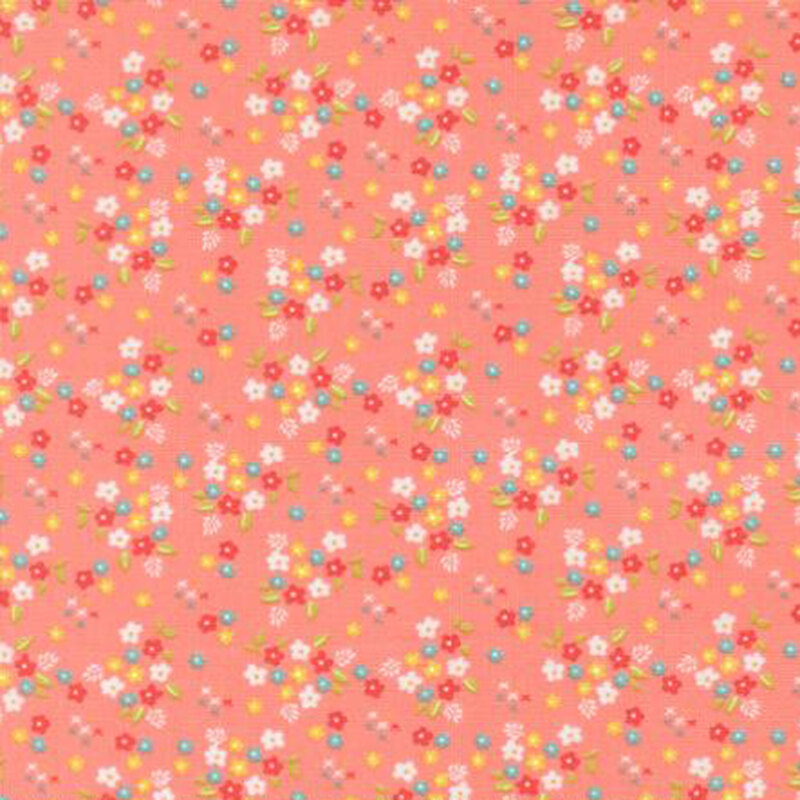 fabric pattern of flower bouquets on a pink background