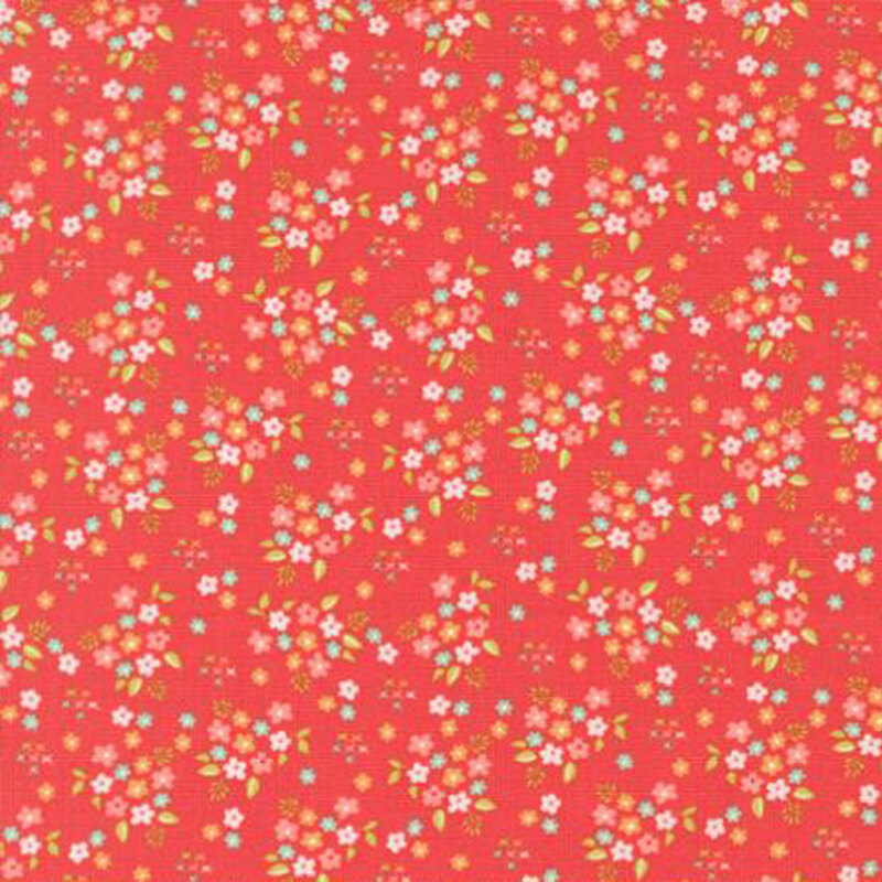 fabric pattern of flower bouquets on a red background