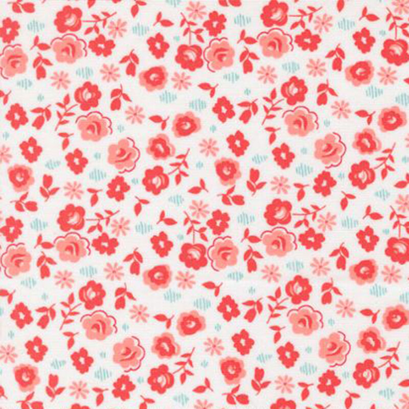 fabric pattern of flowers scattered all over a white background