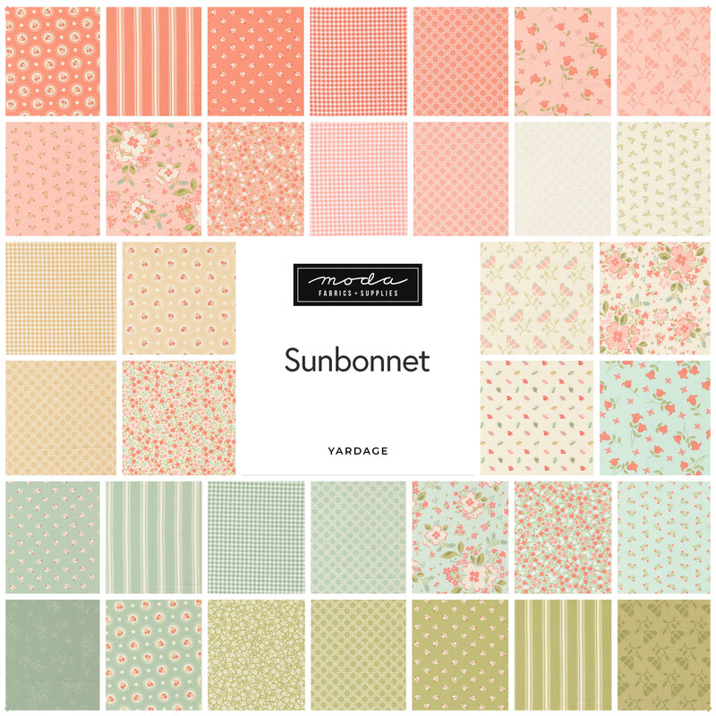 A grid collage of the spring fabrics included in the Sunbonnet collection.