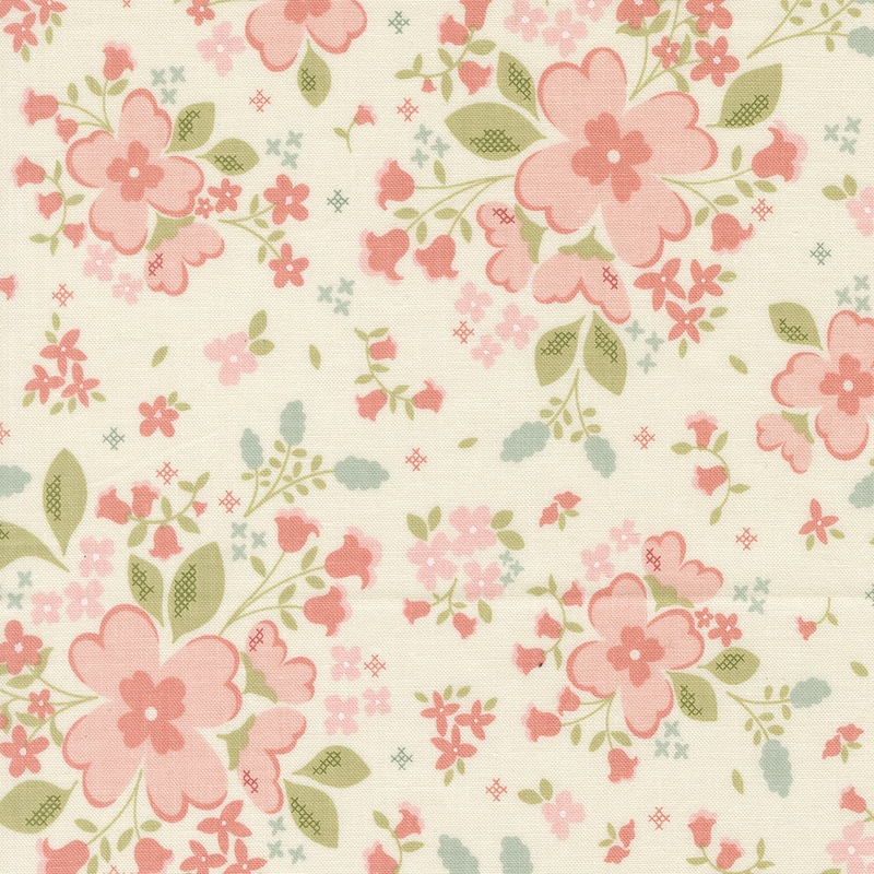 Cream fabric with large pink florals.