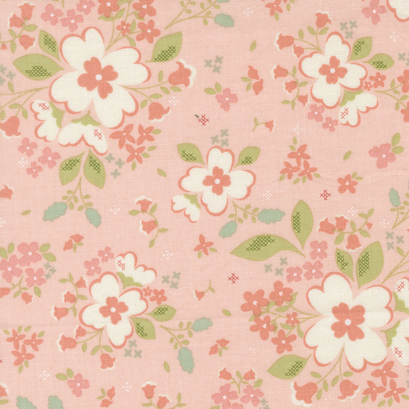 Pink fabric with large cream and pink florals.