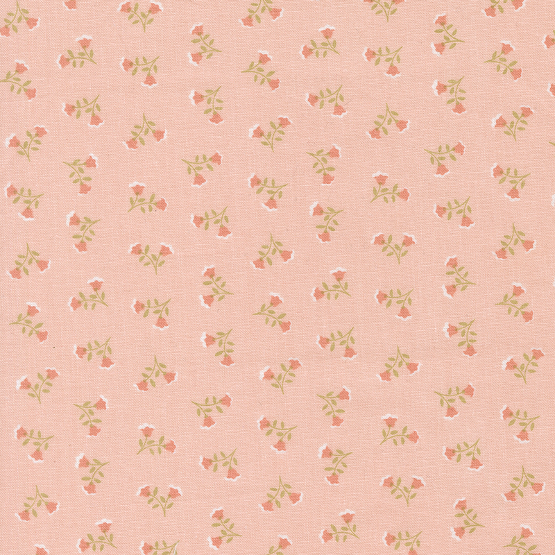 Pink fabric with ditsy sprigs of two flowers.