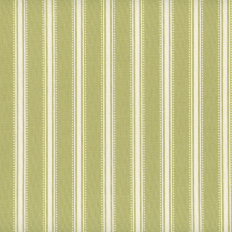 Pear green fabric with dotted cream stripes.