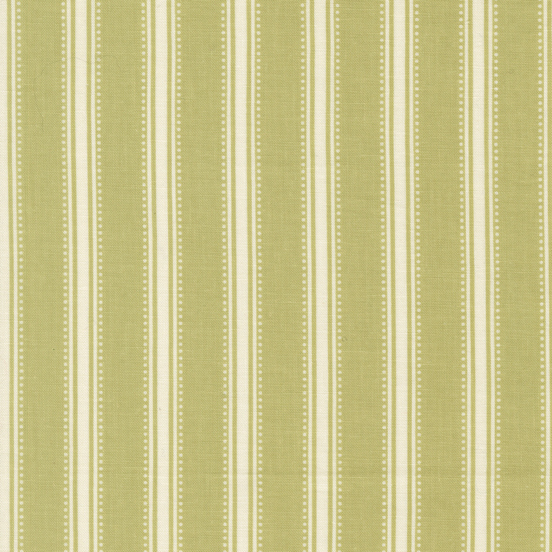 Pear green fabric with dotted cream stripes.