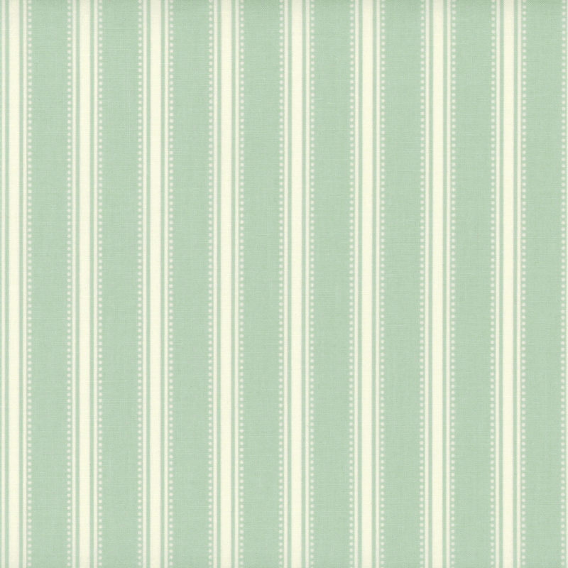 Aqua fabric with dotted cream stripes.