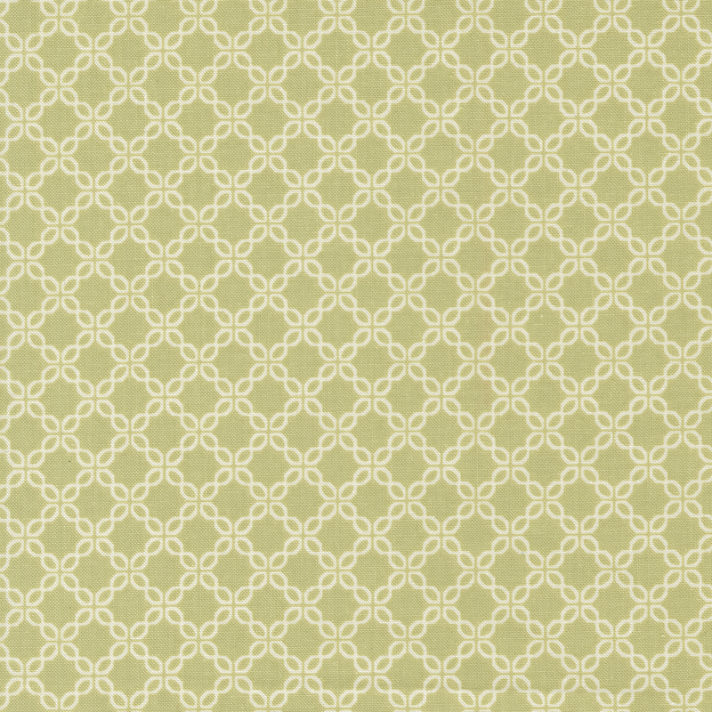 Pear green fabric with a chain-like geometric pattern.