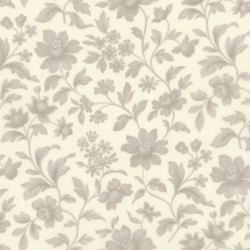 Fabric pattern of florals on a cream background.