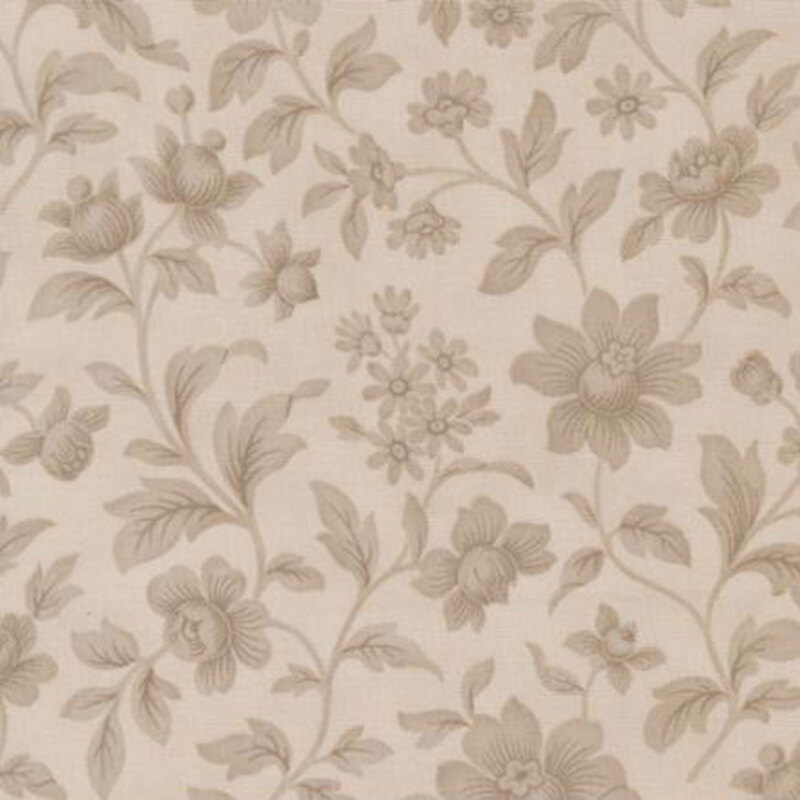 fabric pattern of florals on a tan background