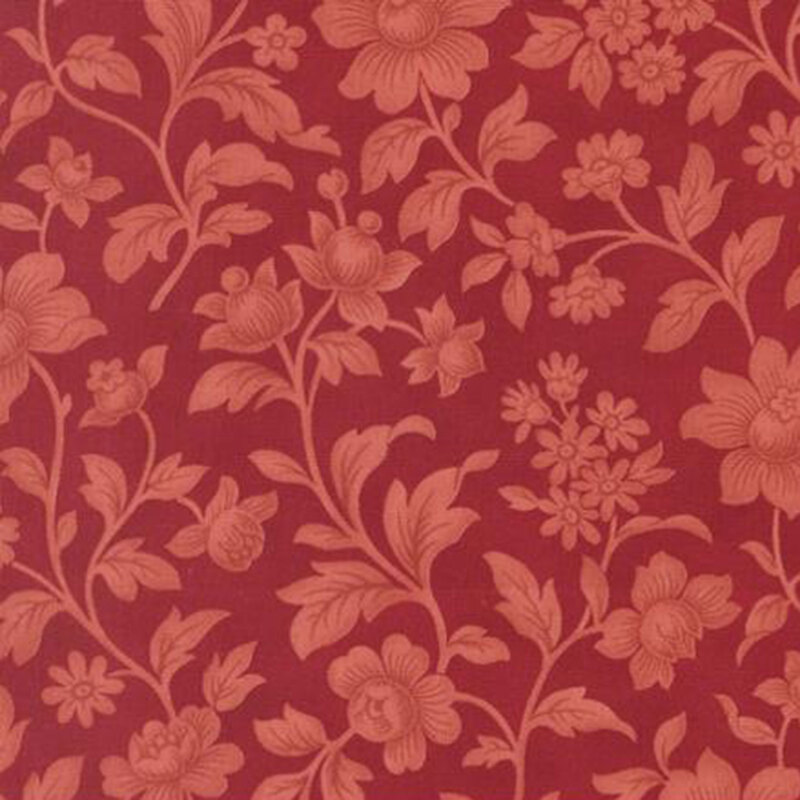 fabric pattern of florals on a red background