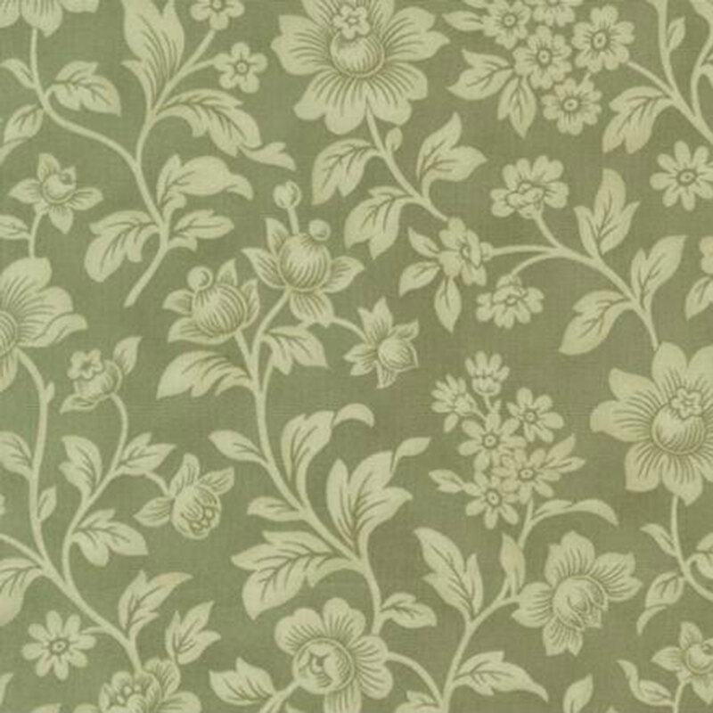 fabric pattern of florals on a green background