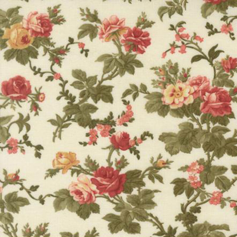 fabric pattern of floral roses on a cream background