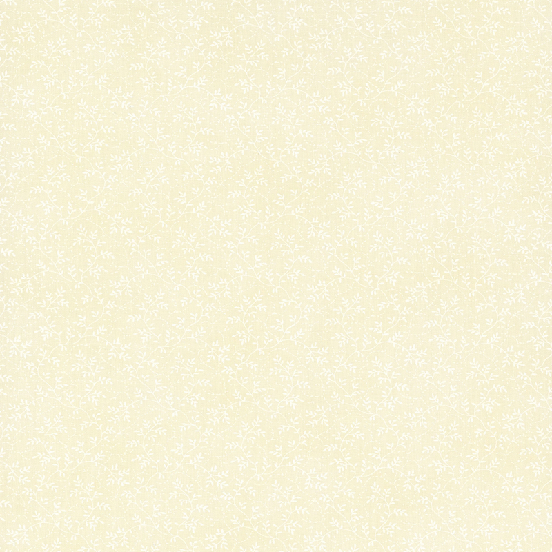 fabric pattern of thin, leafy vines scattered all over a cream background.