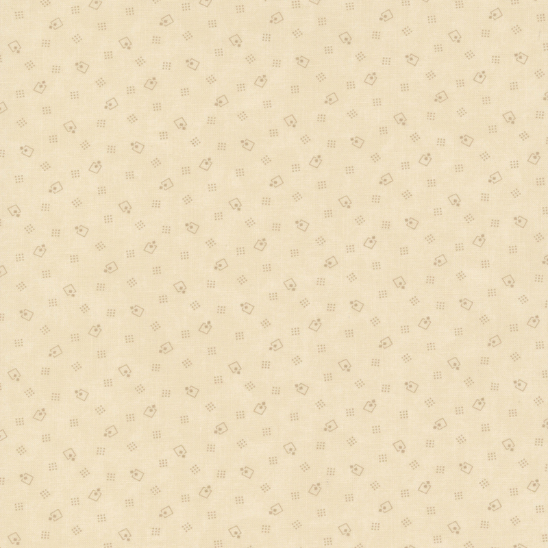 Light tan fabric featuring a subtle, repeating pattern of small, simple shapes.