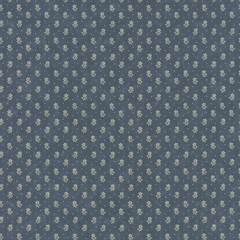 Navy blue fabric covered with small, delicate white floral patterns.