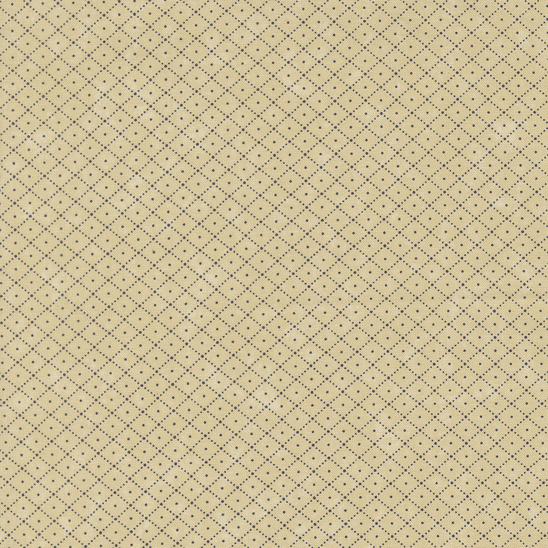 A beige fabric with a grid of small black diamonds and dots.