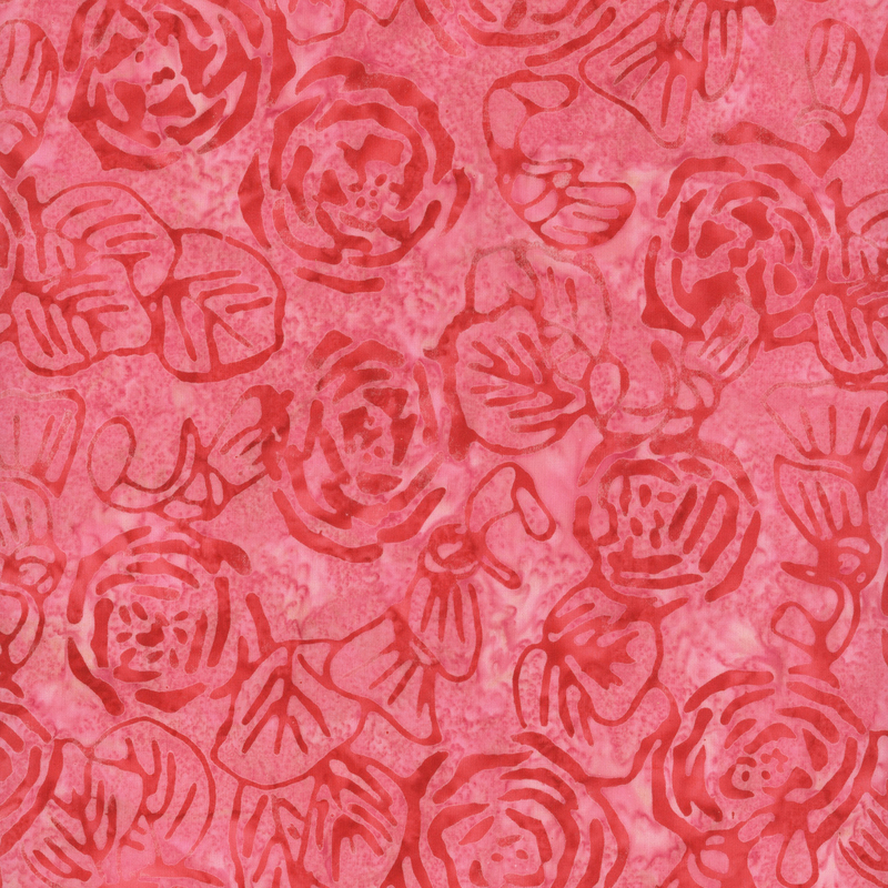 fabric pattern of tonal roses on a red background