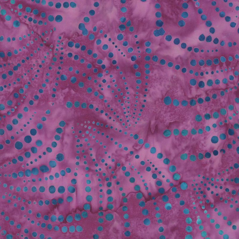 fabric pattern of blue dots on a magenta background