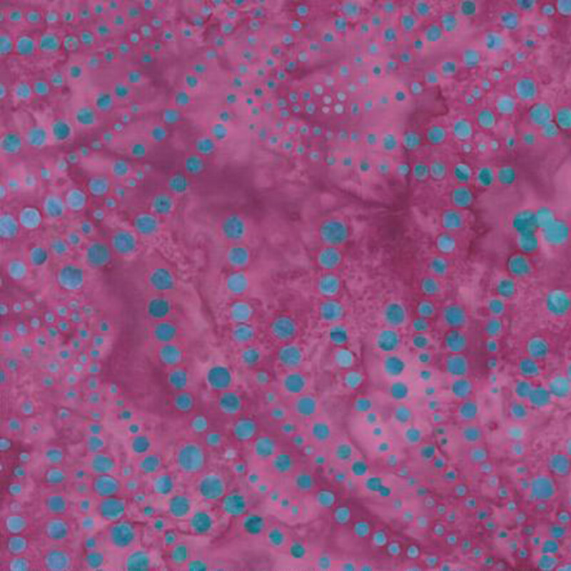 fabric pattern of blue dots on a magenta background