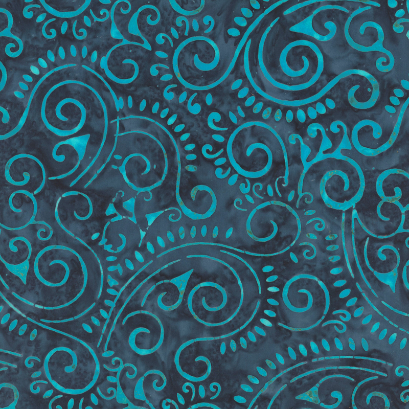 deep teal damask fabric pattern on a black marbled background