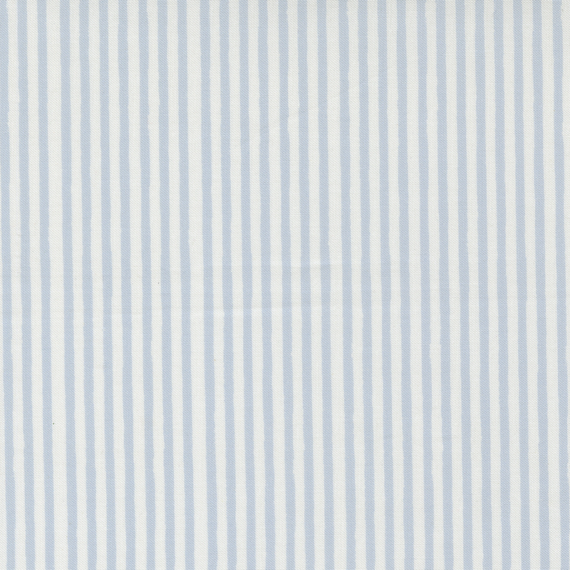 Cream fabric with thin blue stripes.