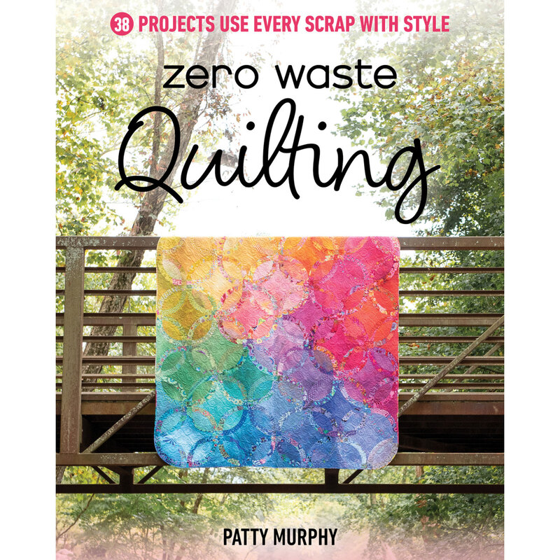 Book cover for Zero Waste Quilting by Patty Murphy, featuring a colorful quilt draped over a wooden bridge