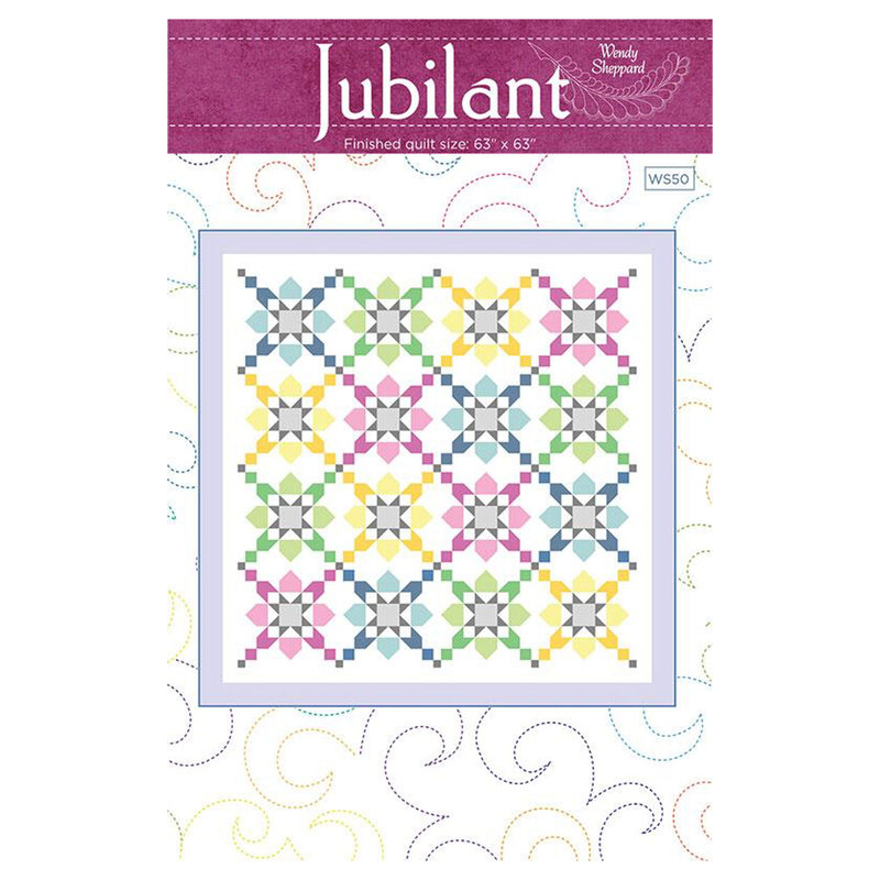 Colorful quilt pattern cover for Jubilant featuring vibrant geometric florals.