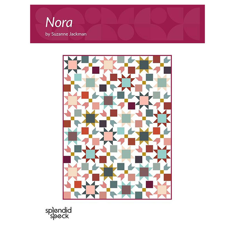 Colorful quilt pattern cover for Nora featuring a colorful geometric pattern.