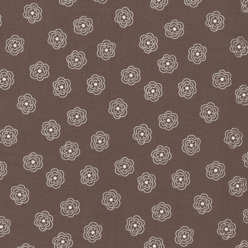 Raisin brown fabric with outlined florals.