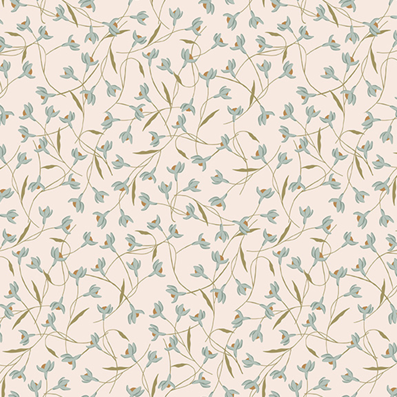 Cream fabric with overlapping snowdrop flowers.