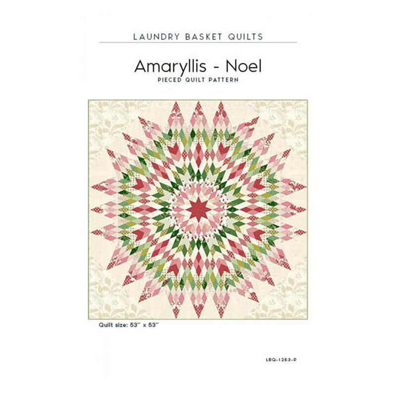 The front of the Amaryllis - Noel pattern featuring a digital version of the quilt isolated on a white background.