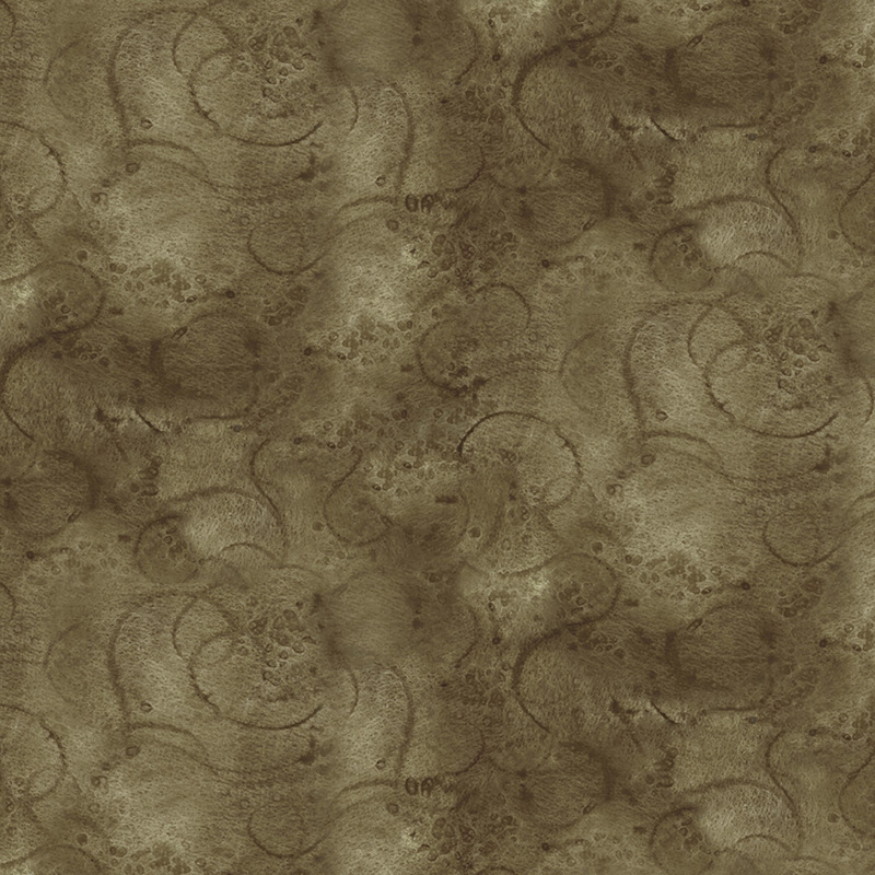 Sepia brown fabric with tonal mottling and swirling designs.