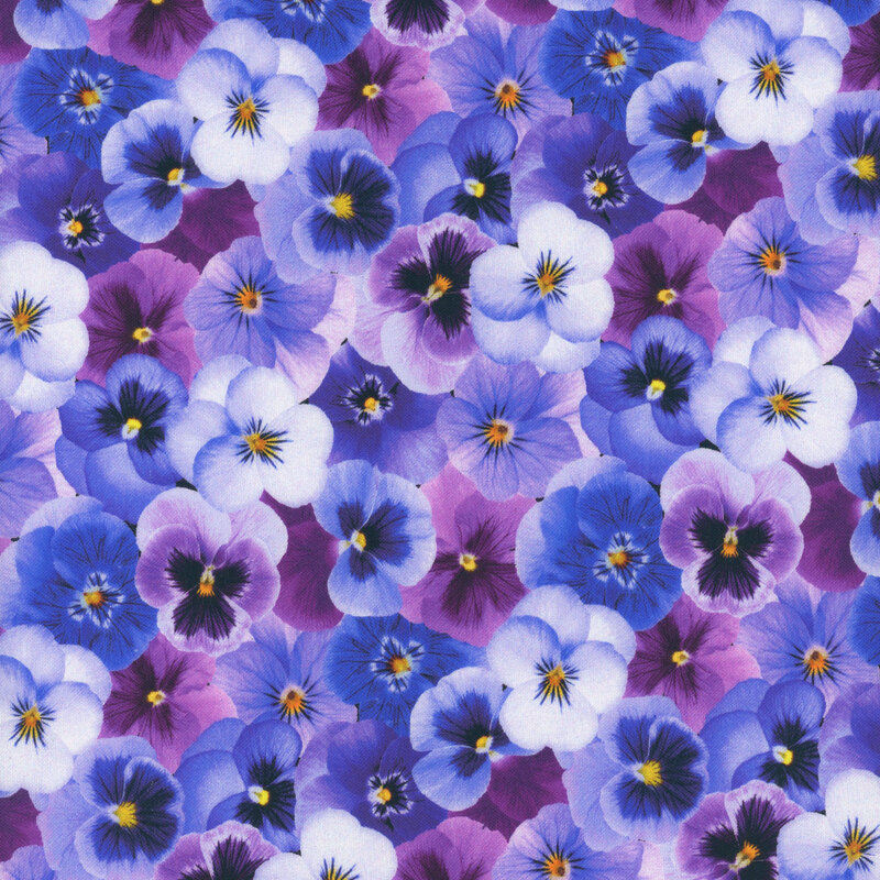 fabric pattern of purple flowers covering the entire fabric