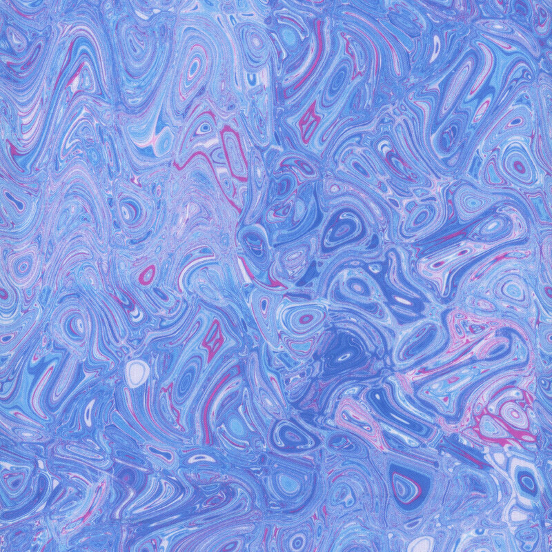 fabric pattern of marbled colors of purple and blue