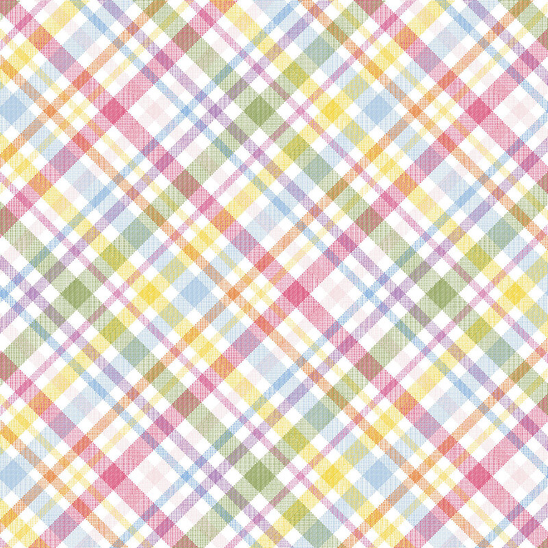 White fabric with a bright spring-colored gingham print.