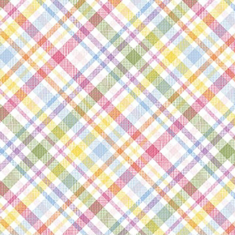 White fabric with a bright spring-colored gingham print.