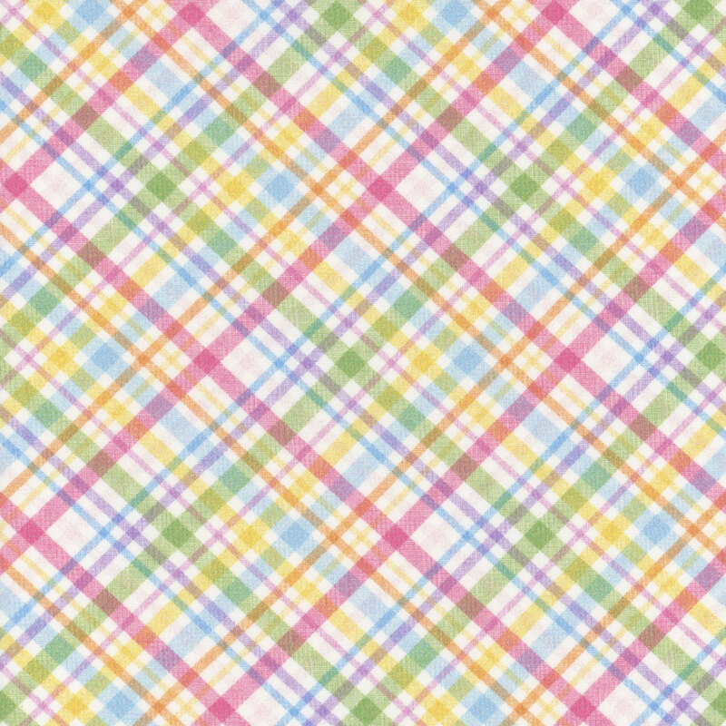 White fabric with a bright spring-colored gingham print.