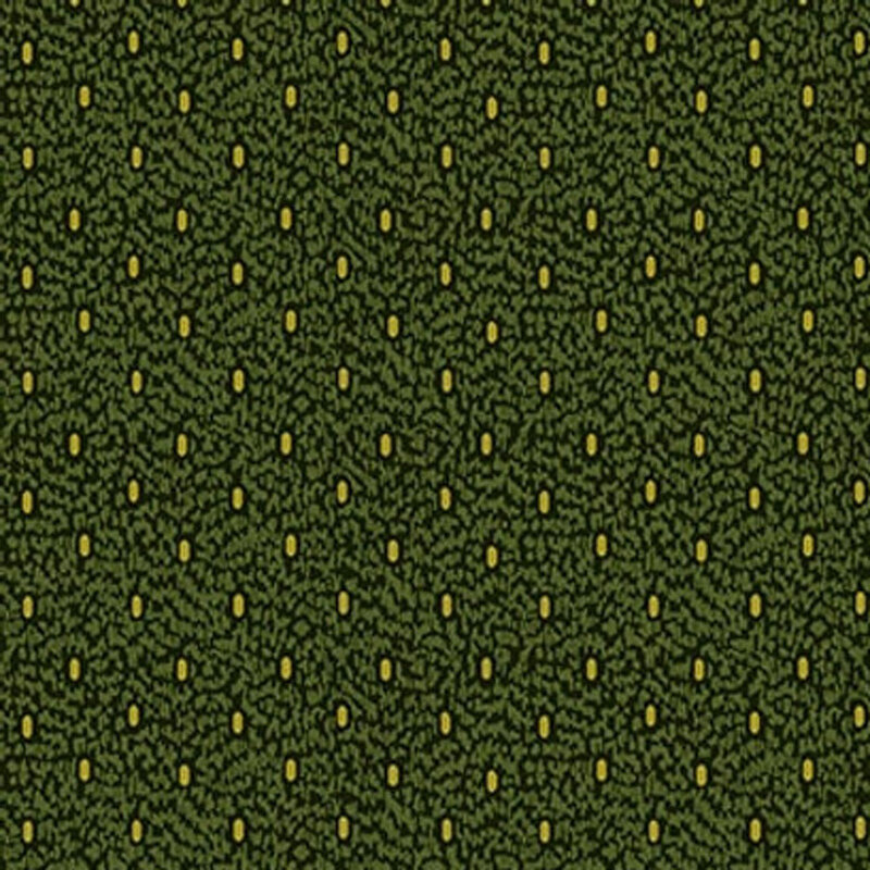 Green textured fabric with small yellowish dots evenly spaced throughout.