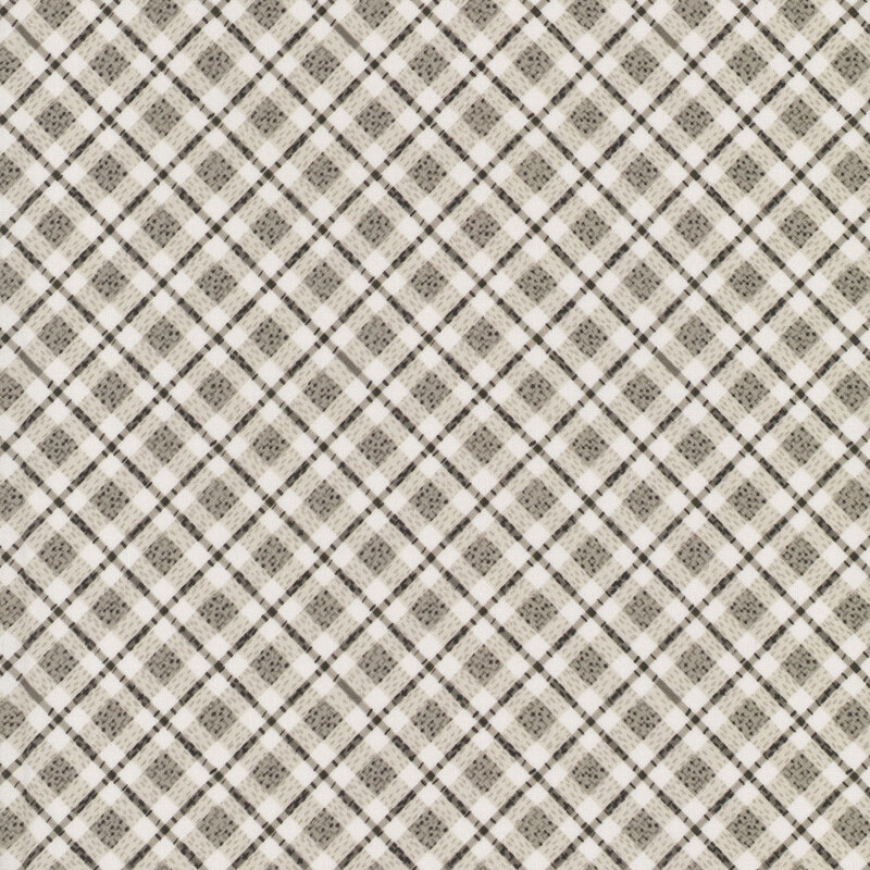 A textured fabric pattern featuring a light and dark plaid design with intersecting diagonal lines.
