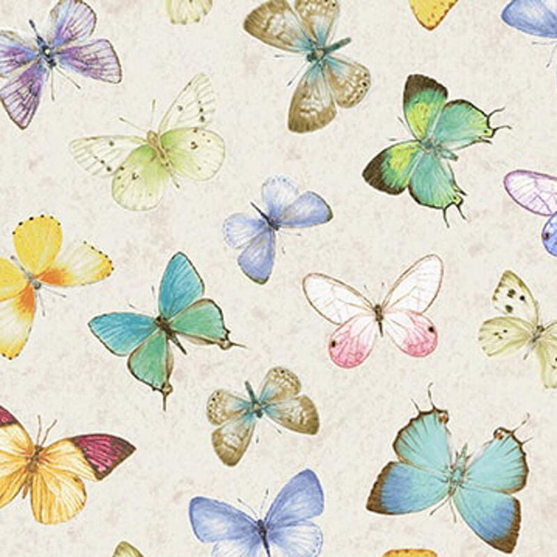 Textured cream fabric with unique types of butterflies.